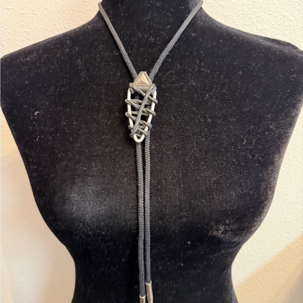 Minimalist Gray Bolo Necklace | Adjustable Silver Tone Lariat